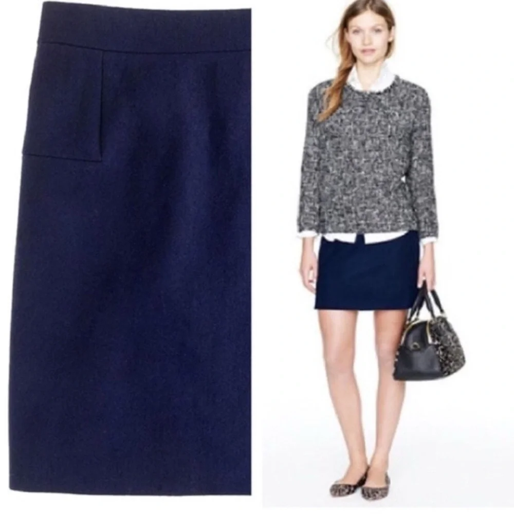 J. Crew Preppy Navy Blue Pencil Style Mini Skirt Size 2 100% Cotton